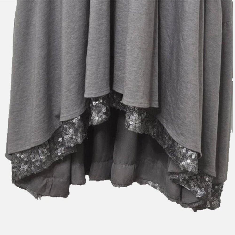 Banana Republic Gray XS Maxi Dress Ruffle High Low Cotton Modal Rhinestone - Picture 7 of 9